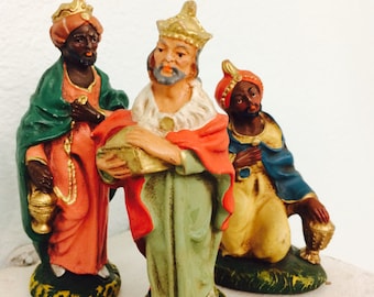 Italian Nativity Figurines, Three Kings Ceramic Figures, Chalkware Wise Men