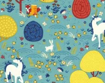 Magical Unicorns Fabric - Teal - sold by the 1/2 yard