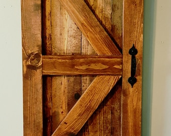 Mini Barn Door, Farmhouse Decor, Country Wall Hanging, Handmade, Wooden, Rustic, Stained
