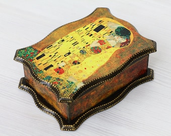 Klimt The Kiss Gift Box Wood Jewelry Box Wedding anniversary gift Box Wood Retro Jewelry Box Gold Jewelry Box Wood Klimt Gift For Her