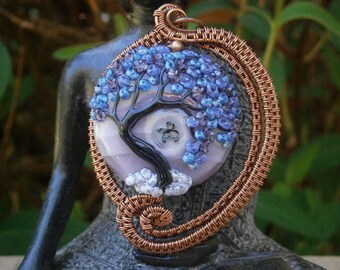 lampwork jewelry wire wrapped pendant wire weave jewelry tree of life pendant gift wire work