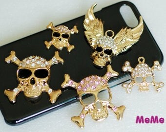 1 Piece Skull Charm Bling Gem Luxury Alloy Pendants Accessories Kawaii Cabochon DecoDen on Craft Phone Case DIY Deco AA1151