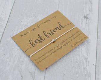 Best Friend Wish Bracelet, Friendship Bracelet, Make a Wish, Bracelet and Gift Card for Friend.