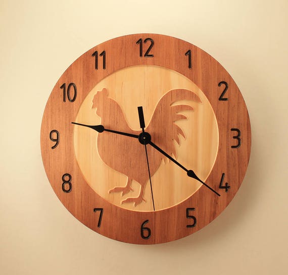 Pine rooster clock Chicken clock Kitchen clock Wall clock Wood
