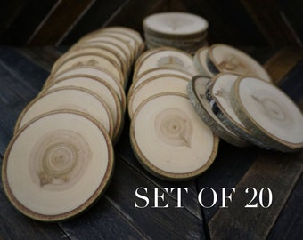 Set of 20 3.5"-4" Wood Slices - Rustic Wedding Decor - Tree Slices - Wood Discs - Tree Log Coasters - Wedding Favors - DIY Wedding