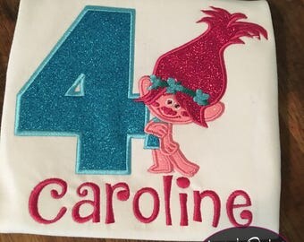 Princess troll inspired applique shirt! Personalized! Trolls! Birthday shirt!