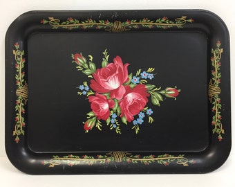 Vintage Metal Serving Tray/ Vintage Floral Tray