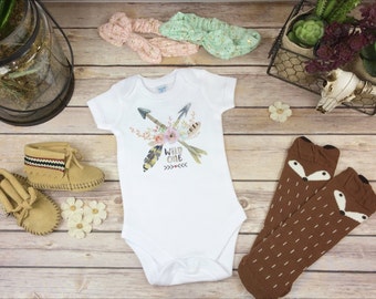 Wild One Onesie®, Bodysuit or Infant Tee Baby Shower Gift Baby Girl Clothes Boho Baby Clothes Cute Baby Clothes Cute Onsie Arrows Feathers