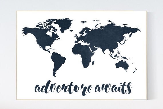 navy world map print adventure awaits nursery print kids
