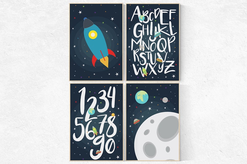 Space Nursery Decor Outer Space Room Art Alphabet Letters Alphabet 