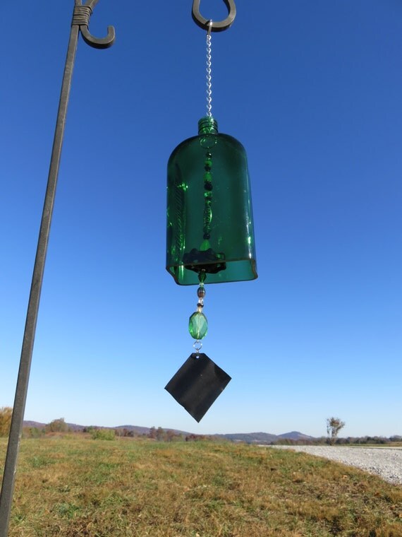 Recycled Jagermeister Liquor Bottle Wind Chime Green