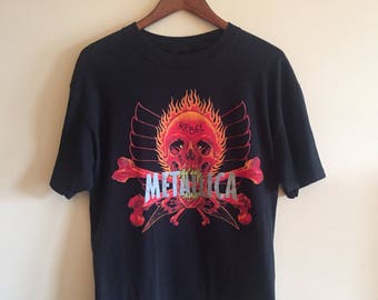 Vintage Metallica Flaming Skull Tour 1994 Summer Sht T Shirt