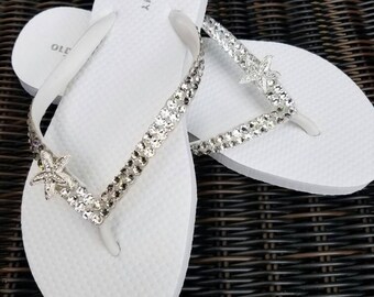 Bridal Swarovski Crystal Rhinestone Starfish Flip Flops- Size 7
