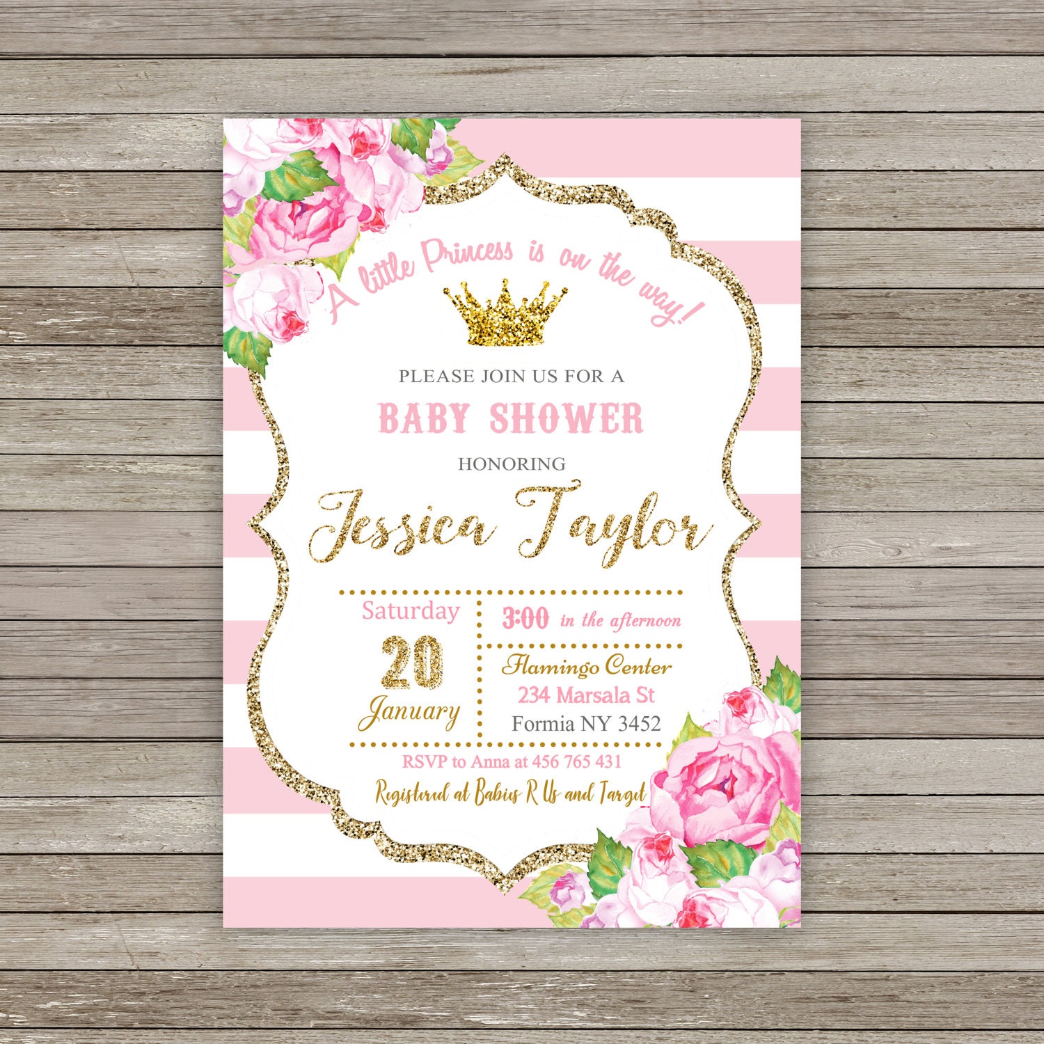 Princess Baby Shower Invitation Pink and Gold Baby Shower