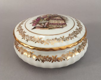 Trinket Box. Vintage Pill Box. Limoges Porcelain. Gilded Porcelain Box. Jewelry Box. Ring Dish. Ring Holder. French Country. Boite à Bijoux