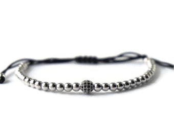Silver Diamond Beaded Bracelet, Macrame Bracelet, Mens Bracelet, Woman's Bracelet