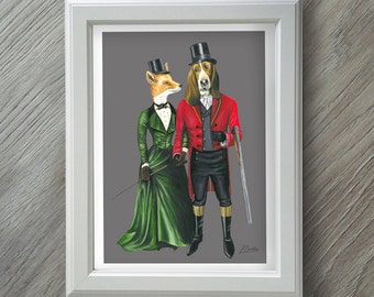 Fox hunting print | Etsy