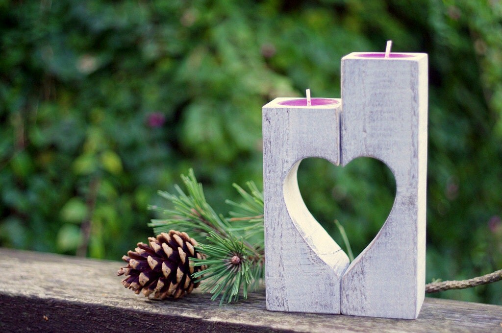 Wooden Candle holder vintage Heart candle holder rustic home