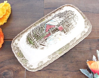 Johnson Brothers "The Friendly Village" Butter Dish | Covered Butter Dish, English Butter Dish, Vintage Butter Dish, Johnson Brothers Butter