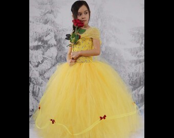 beauty and the beast tutu dress. 2-piece set- tutu dress and matching bow. Birthday tutu dress. Princess tutu dress. Yellow princess dress.