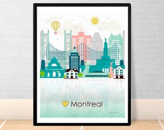 Montreal print poster Wall art Montreal skyline Montreal QC Canada City poster Printable download Home Decor Digital Print GreenGreenDreams