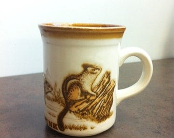 Vintage Coffee Mug - Biltons of England - Embossed Chipmunk Decorated - Stoneware Mug