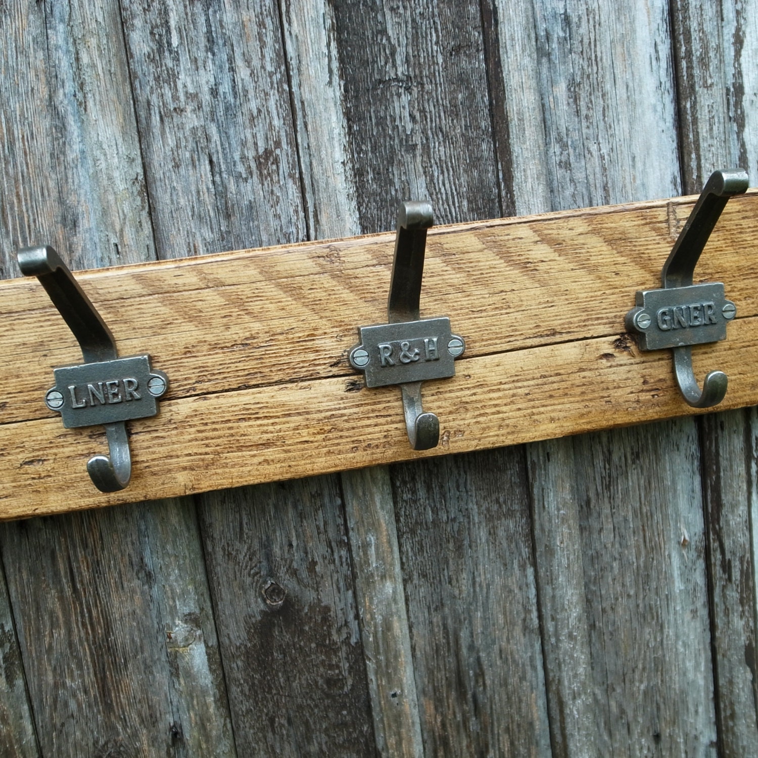 Vintage Industrial Railway Coat Hooks Rustic Coat Rack Reclaimed Wood