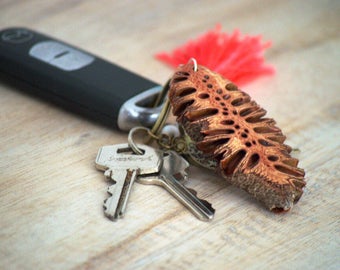 Wood keychain - wooden keychain, australian gifts, key ring, australian made, wood keyring, unique gifts, gift for her, banksia, australian