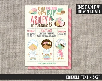 Spa Invitation, Spa Party Invitation, Spa Birthday Invitation, Girl Birthday - EDITABLE TEXT - Instant Download