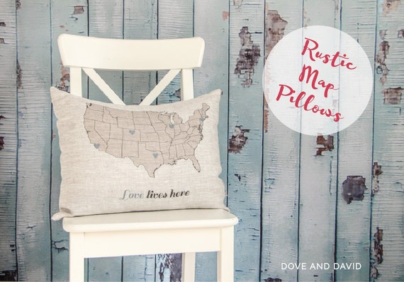 Rustic Gift For Mom, Gift for Parents, Personalize Map Pillow, Housewarming Gift, Gift for her, Rustic Home Decor, Decorative Pillows