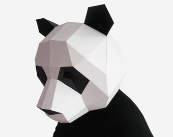 Panda Mask, DIY printable Animal Head, Instant Pdf download, DIY New Year Mask, Printable Mask, 3D Pattern, Polygon Masks