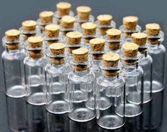 2ml ...Empty Clear Glass Bottles With Corks.. Small Jars...Vials.. 12 pieces + Free Shipping!