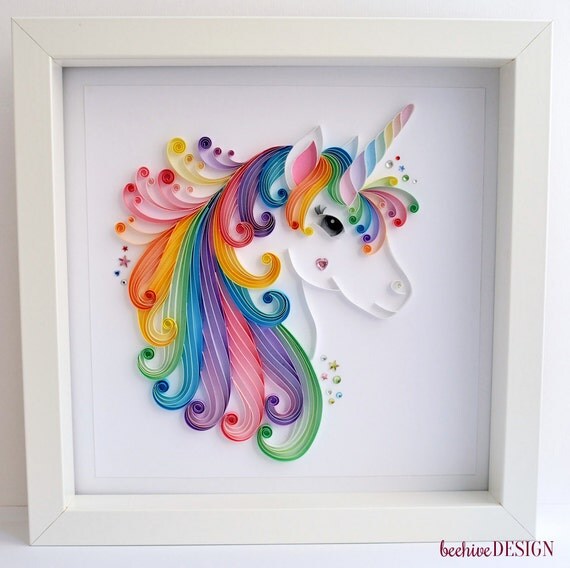 Unicorn quilling wall art Unicorn picture by TheBeehiveHandmade