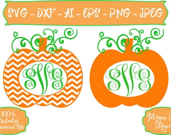 Pumpkin Monogram SVG - Pumpkin SVG - Chevron Pumpkin SVG - Pumpkin Clipart - Monogram - Files for Silhouette Studio/Cricut Design Space