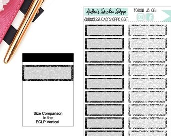 Black and Silver Glitter Printed Quarter Boxes Stickers Planner