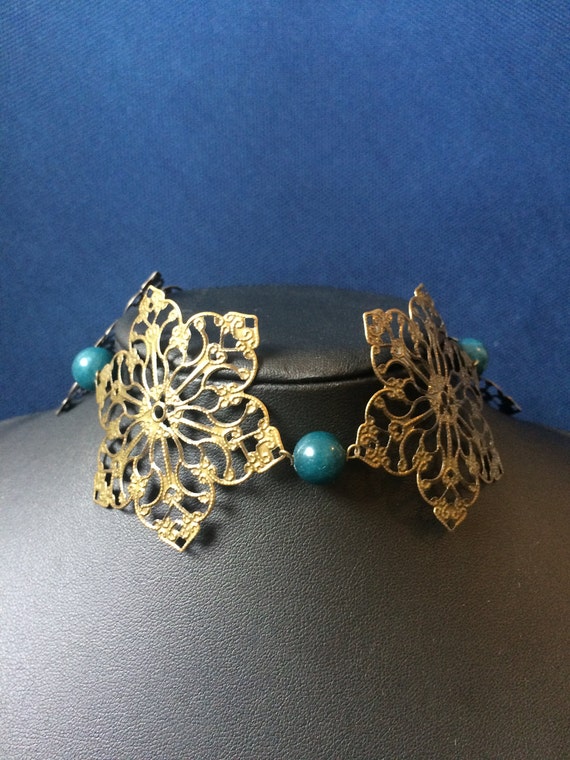 Star Filagree and Blue Bead Choker by MisterJROctopus steampunk buy now online