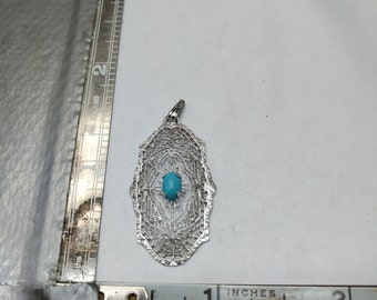 Vintage Sterling silver turquoise filigree pendant bacn
