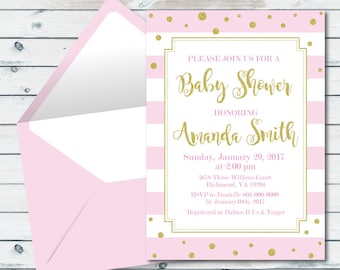 Pink And Gold Baby Shower Invitation, Pink And Gold Glitter, Pink And Gold Printable Baby Shower Invites, Baby Girl Shower Invitation