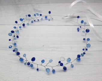 Blue wedding Blue crystal Blue hair Blue bridesmaid Wedding headpiece Something blue For bride blue Bridal hair piece Holiday hair Boho