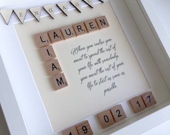 Personalised engagement gift, wedding gift, scrabble frame, gift for couple, special wedding gift, personalised engagement frame, wedding