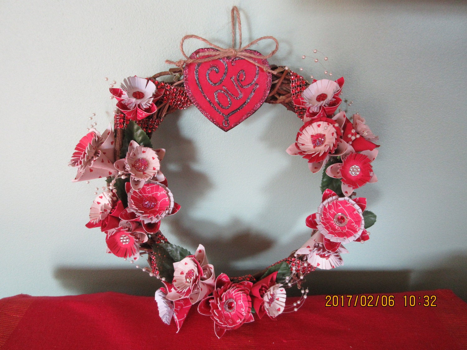 Valentine Origami Wreath/ Paper Flowers/ Vine Wreath/