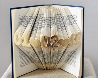 Folded Book Art, Anniversary Gift for a 1st Anniversary, Paper Anniversary, Custom Wedding Date