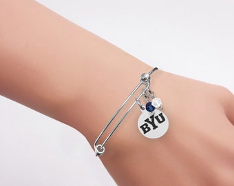 Brigham Young University Cougars Bracelet | Stainless Steel Adjustable Bangle Bracelets | Three Styles | Officially Licensed