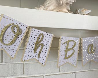 Oh Baby Banner- Twinkle Twinkle Little Star Baby Shower - Gold and White Baby Shower - Neutral Baby Shower Banner
