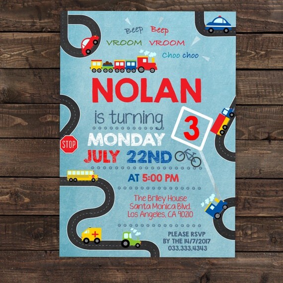 Transportation birthday invitation - Truck Party - Train birthday - Transportation Printable Invitation - PDF Instant Download #DPI9123tr Il_570xn