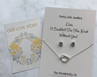 Pretty Little Jewellery - I Couldn't Tie The Knot Without You Necklace & Stud Earrings Set - Can Be Personalised With Any Name!