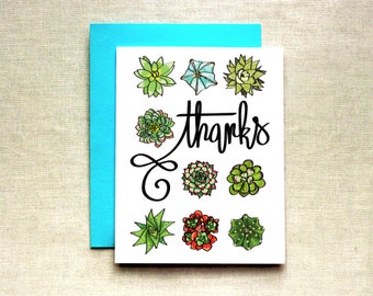 Succulent Thank You Card (Individual & Set of 4), Thank You Card, Plant Thank You