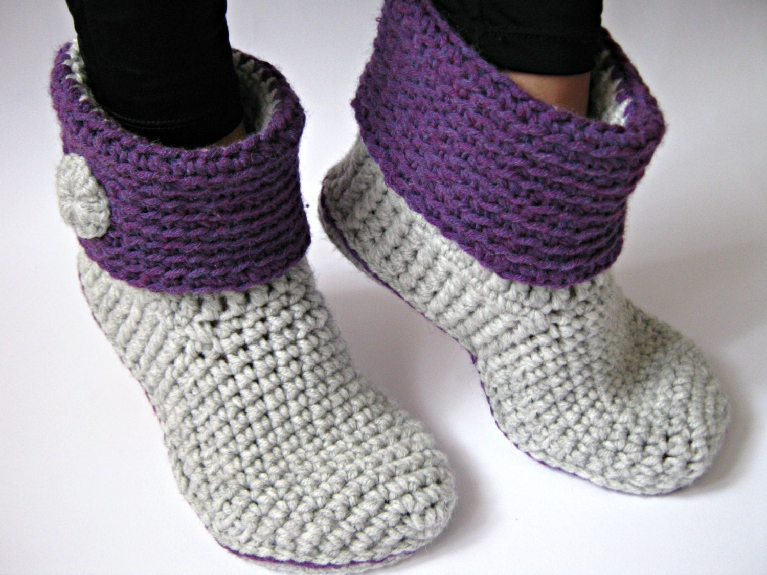 Crochet Women's Ankle Slipper Boots with Eco Leather