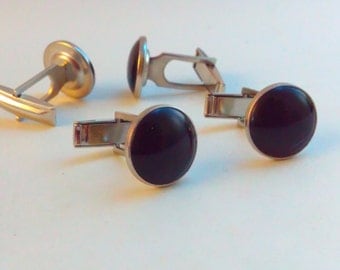 2 AVAILABLE, New old stock, NOS vintage cufflinks, black cufflinks, wedding cufflinks, silvertone cufflinks, bridegroom, wedding jewelry,