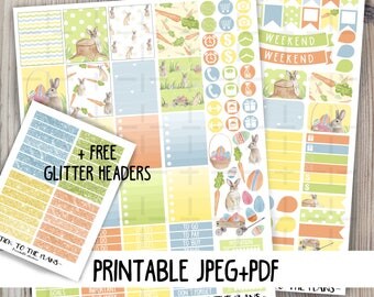 Easter printable planner stickers pastel easter stickers rabbit eggs carrot basket sticker kit for use with Erin Condren LifePlannerTM